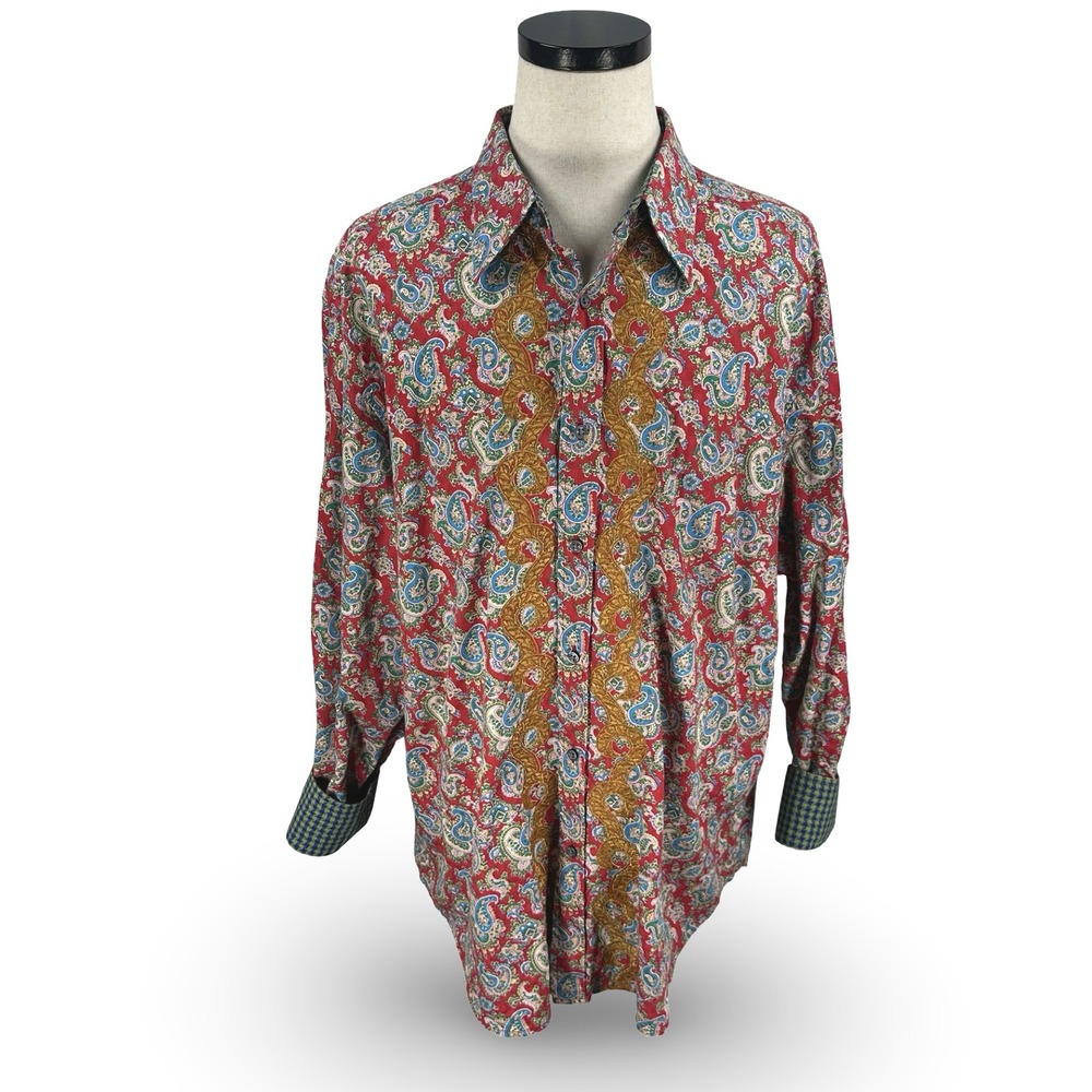 Robert Graham Limited Edition Paisley Button Down Shirt Mens 3XL Red Silk Trim